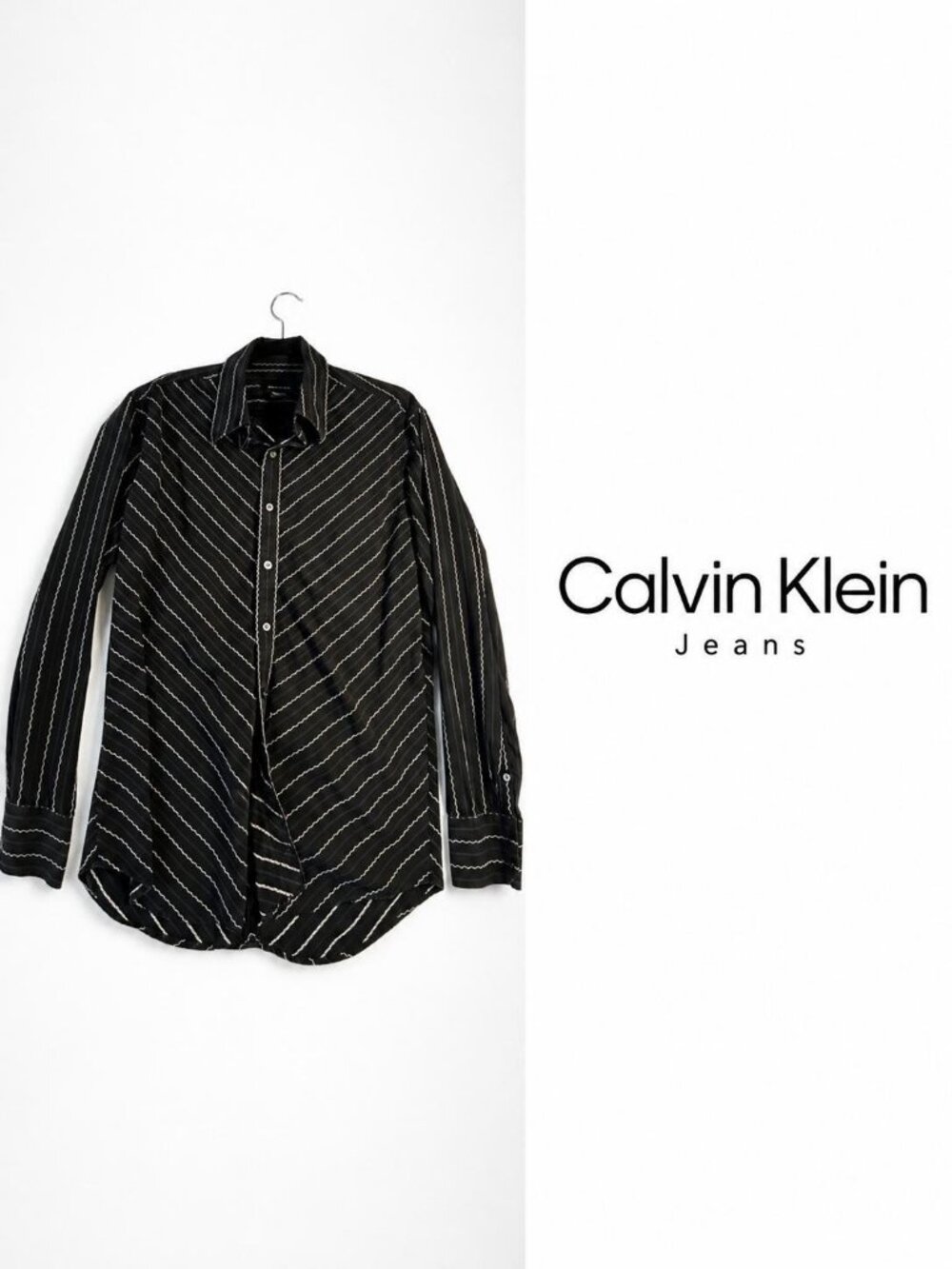 Calvin Klein Jeans Black Zigzag Stripe Button-Up Shirt Men's Large